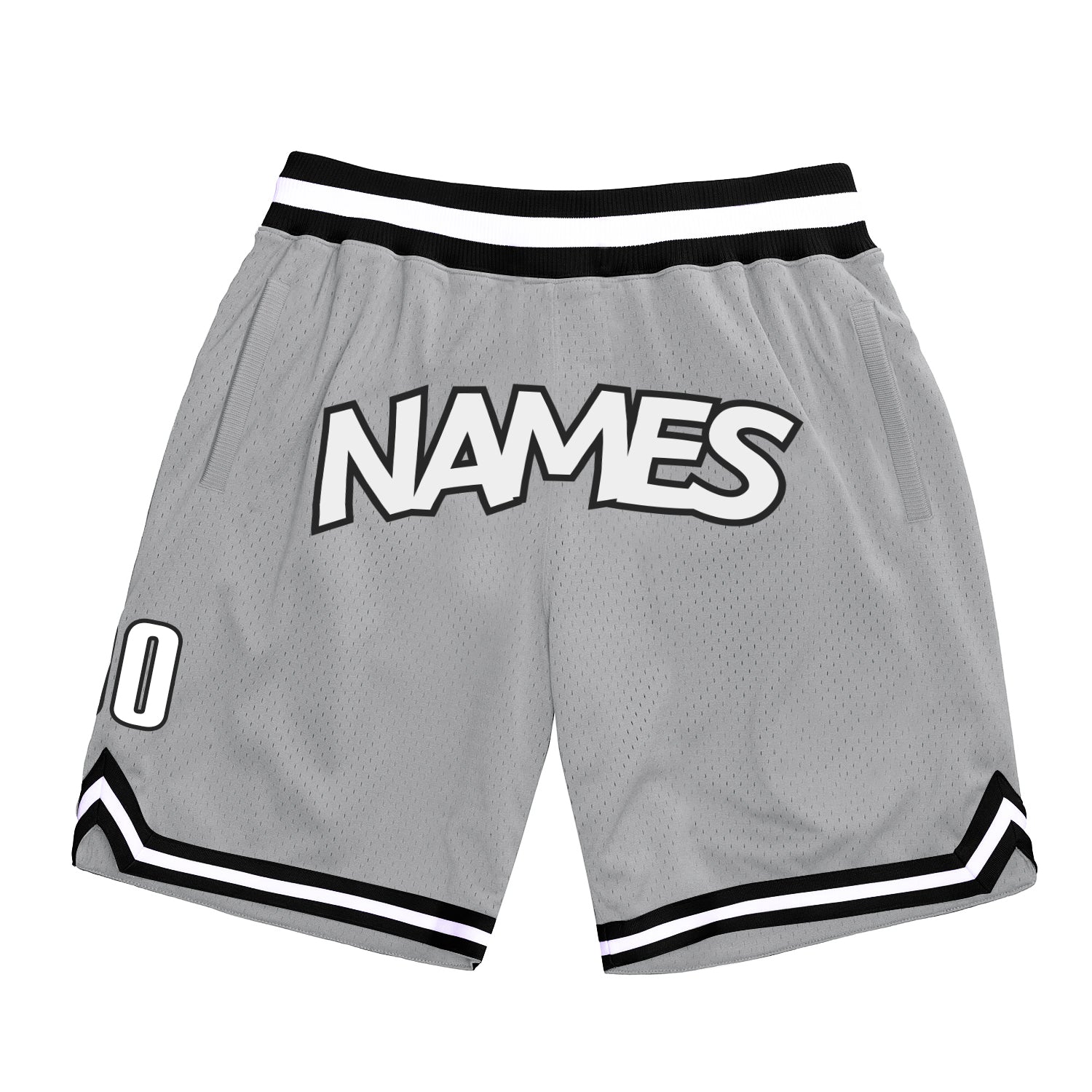 Custom Name Number Basketball Shorts - Personalized Gray White-Black Authentic Throwback Design Personalized Gray White-Black