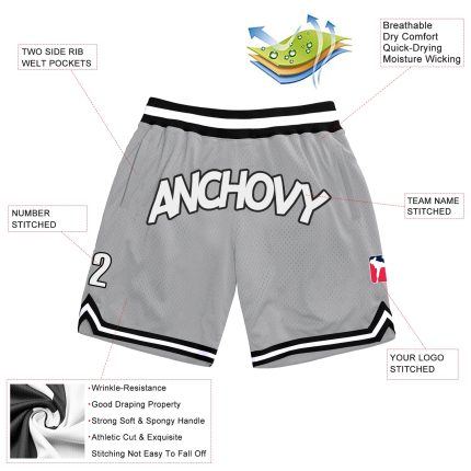 Custom Name Number Basketball Shorts - Personalized Gray White-Black Authentic Throwback Design Personalized Gray White-Black