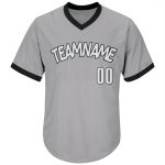 Custom Team Name and Number Authentic Throwback Rib-Knit Baseball Jersey Shirt Gray White Black Personalized Personalized