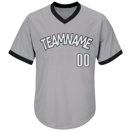 Custom Team Name and Number Authentic Throwback Rib-Knit Baseball Jersey Shirt Gray White Black Personalized Personalized