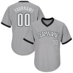 Custom Team Name and Number Authentic Throwback Rib-Knit Baseball Jersey Shirt Gray White Black Personalized Personalized