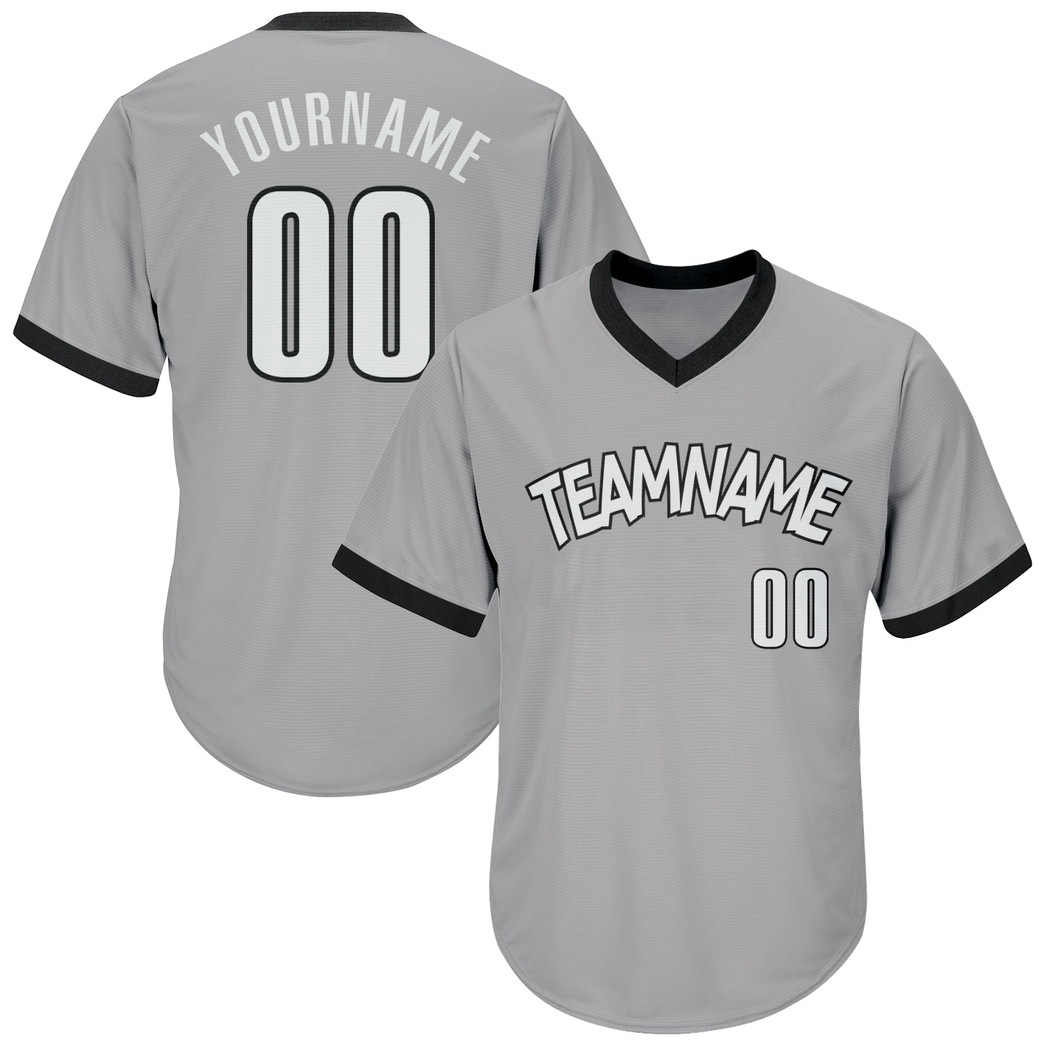 Custom Team Name and Number Authentic Throwback Rib-Knit Baseball Jersey Shirt Gray White Black Personalized Personalized