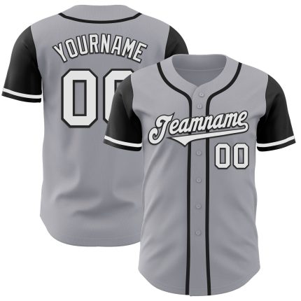 Custom Name and Number Authentic Two Tone Baseball Jersey - Personalized Gray Black Team Jersey Personalized Gray White-Black