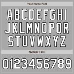 Custom Varsity Letterman Jacket with Team Name and Number - Personalized Gray White Black Bomber Full-Snap Design Personalized