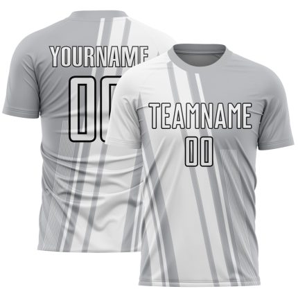 Custom Sublimation Soccer Uniform Jersey with Personalized Name & Number - Gray White-Black Lines Personalized Gray White-Black