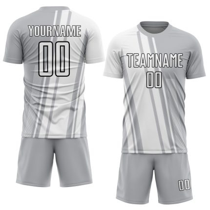 Custom Sublimation Soccer Uniform Jersey with Personalized Name & Number - Gray White-Black Lines Personalized Gray White-Black