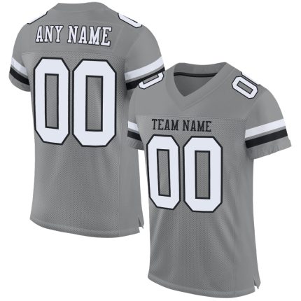 Personalized Authentic Football Jersey - Gray Black White Mesh Design Personalized Gray White-Black Mesh Authentic Football