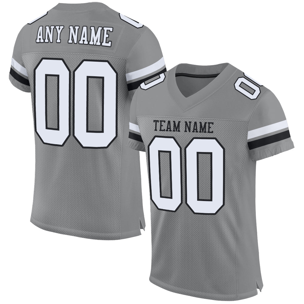 Personalized Authentic Football Jersey - Gray Black White Mesh Design Personalized Gray White-Black Mesh Authentic Football
