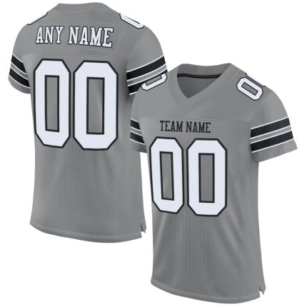 Custom Name & Number Personalized Authentic Football Jersey - Gray, White, Black Mesh Team Jersey Personalized Gray White-Black