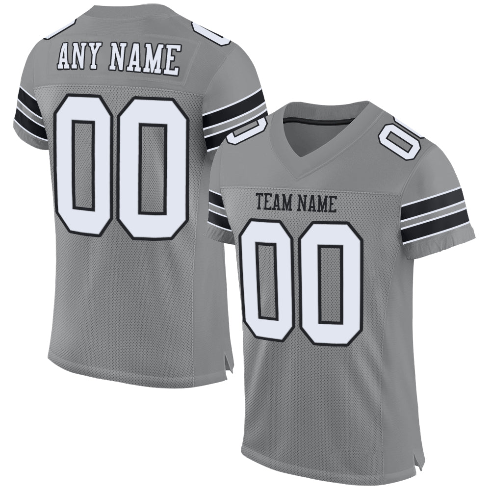 Custom Name & Number Personalized Authentic Football Jersey - Gray, White, Black Mesh Team Jersey Personalized Gray White-Black