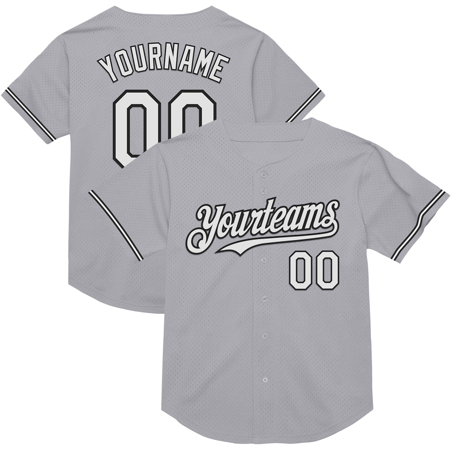 Custom Personalized Baseball Jersey with Team Name and Number - Gray Black White Mesh Authentic Throwback Personalized Gray