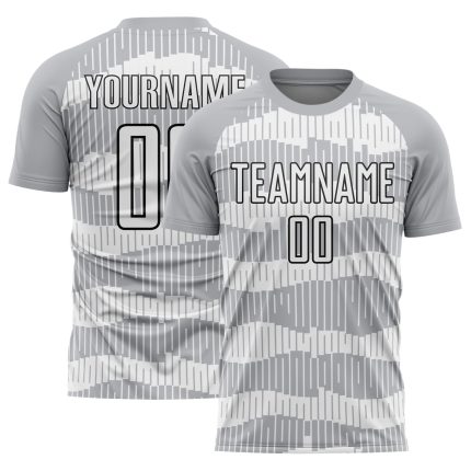 Custom Name and Number Soccer Jersey - Personalized Gray Black White Pinstripe Sublimation Uniform Personalized Gray White-Black