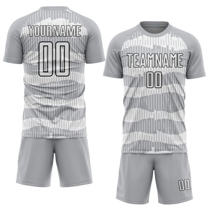 Custom Name and Number Soccer Jersey - Personalized Gray Black White Pinstripe Sublimation Uniform Personalized Gray White-Black