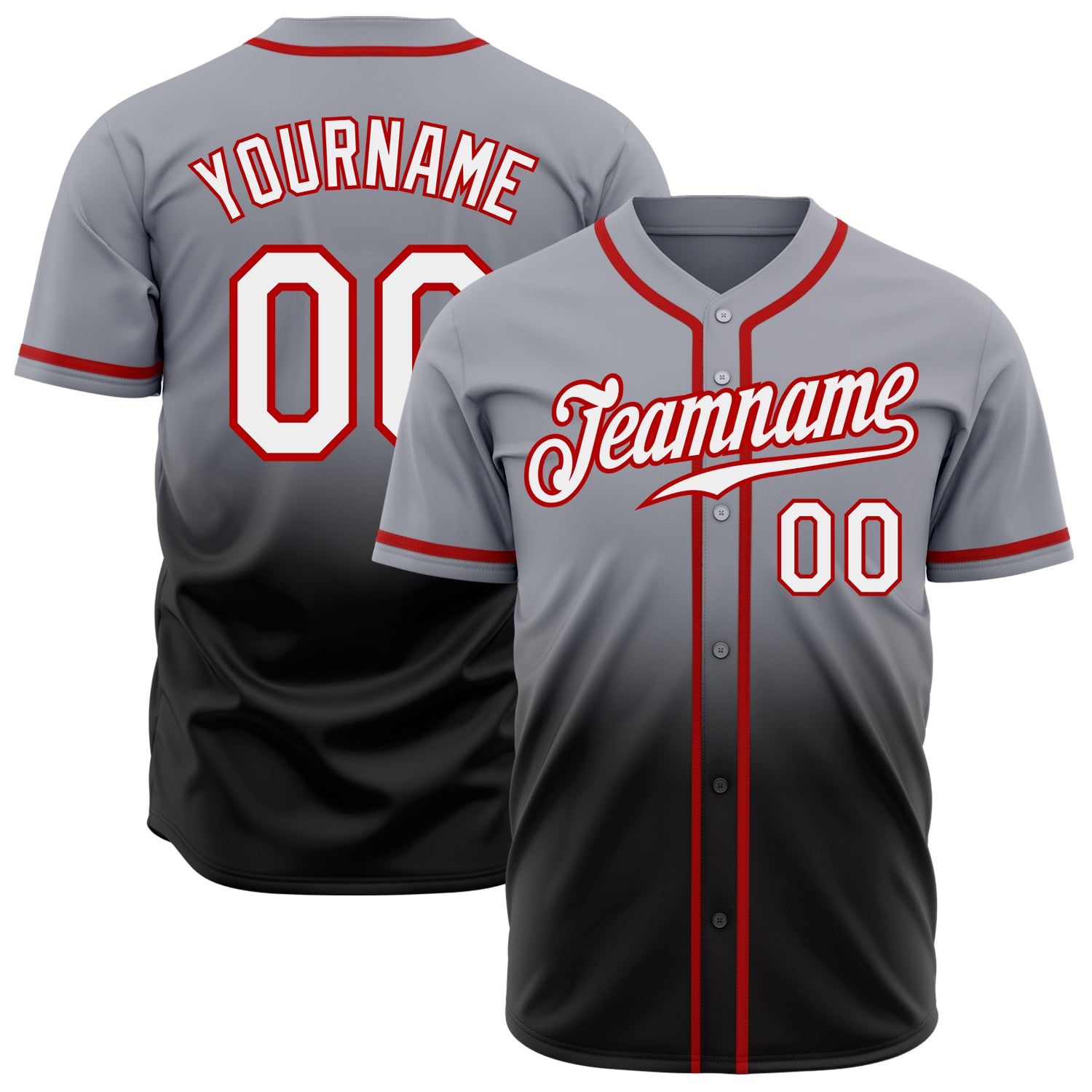 Custom Name and Number Authentic Fade Fashion Baseball Jersey - Personalized Gray White Black Red Design Personalized Gray