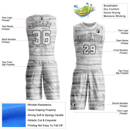 Personalized Round Neck Basketball Jersey - Gray White Black Sublimation Suit Personalized Gray White-Black Round Neck Sublimation