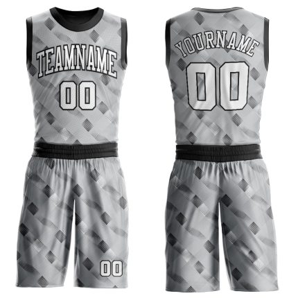 Custom Basketball Jersey with Personalized Name and Number - Gray White Black Round Neck Sublimation Suit Personalized Gray
