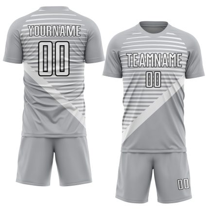 Custom Name Number Soccer Jersey - Personalized Gray Black White Stripes Uniform Personalized Gray White-Black Stripes Sublimation