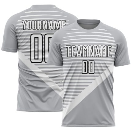 Custom Name Number Soccer Jersey - Personalized Gray Black White Stripes Uniform Personalized Gray White-Black Stripes Sublimation