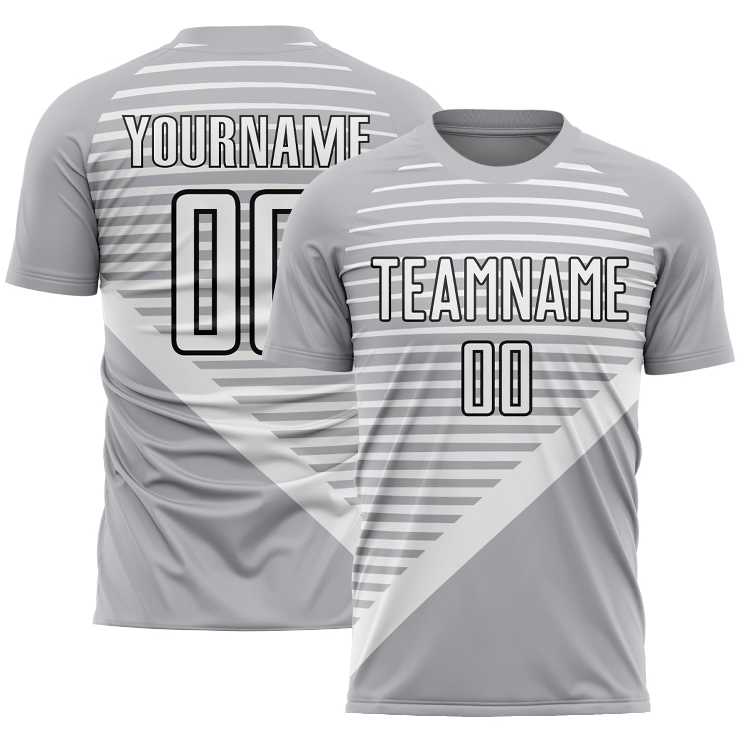 Custom Name Number Soccer Jersey - Personalized Gray Black White Stripes Uniform Personalized Gray White-Black Stripes Sublimation