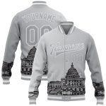 Customizable 3D Pattern United States Capitol Bomber Varsity Jacket with Personalized Name & Number - Gray & Black Design