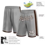 Custom Basketball Shorts with Team Name and Number - Personalized Gray White-Brown Authentic Short Uniforms Personalized