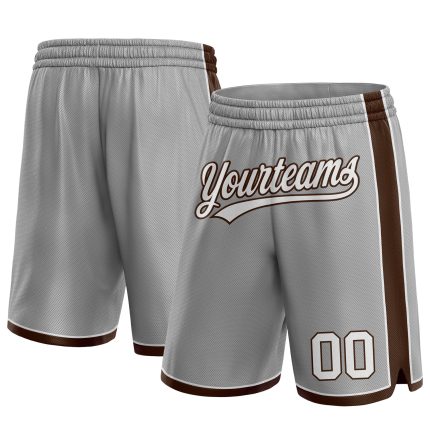 Custom Basketball Shorts with Team Name and Number - Personalized Gray White-Brown Authentic Short Uniforms Personalized
