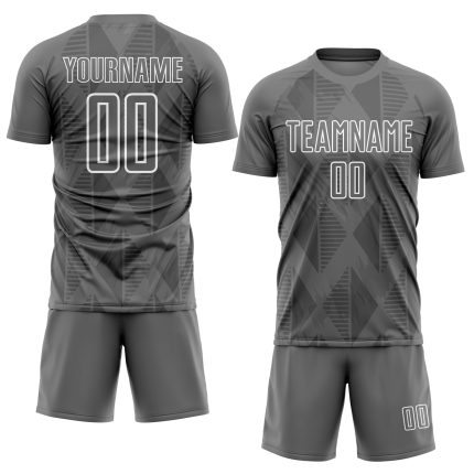 Custom Name and Number Soccer Uniform Jersey - Personalized Gray White Geometric Shapes Design Personalized Gray White Geometric