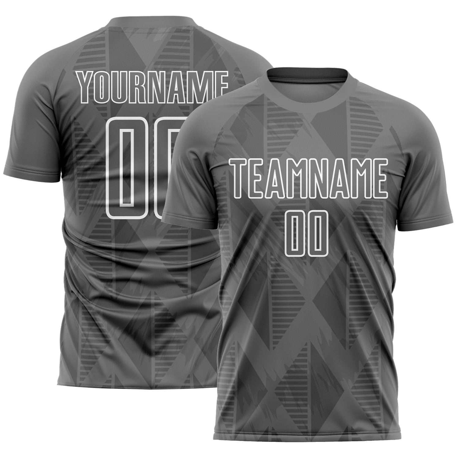 Custom Name and Number Soccer Uniform Jersey - Personalized Gray White Geometric Shapes Design Personalized Gray White Geometric