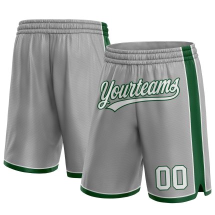Custom Name and Number Basketball Shorts - Personalized Gray White-Green Authentic Team Apparel Personalized Gray White-Green