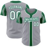 Personalized Team Baseball Jersey with Custom Name & Number - Gray White Kelly Green Arm Shapes, 3 Colors Available Personalized