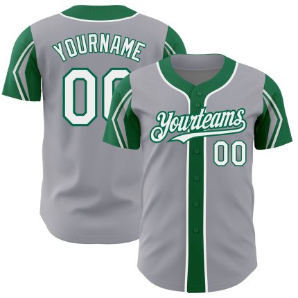 Personalized Team Baseball Jersey with Custom Name & Number - Gray White Kelly Green Arm Shapes, 3 Colors Available Personalized