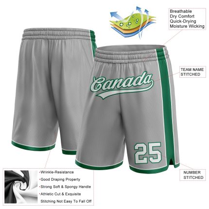 Custom Personalized Basketball Shorts with Name and Number - Gray White Kelly Green Personalized Gray White-Kelly Green Authentic