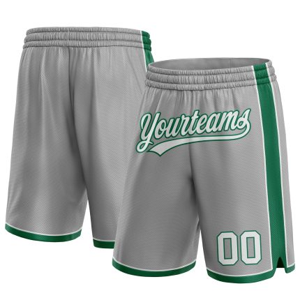 Custom Personalized Basketball Shorts with Name and Number - Gray White Kelly Green Personalized Gray White-Kelly Green Authentic