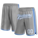 Custom Name and Number Basketball Shorts - Personalized Gray and Light Blue Authentic Team Gear Personalized Gray White-Light