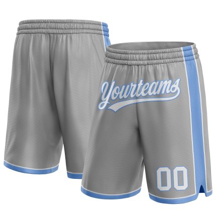 Custom Name and Number Basketball Shorts - Personalized Gray and Light Blue Authentic Team Gear Personalized Gray White-Light
