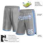 Custom Name and Number Basketball Shorts - Personalized Gray and Light Blue Authentic Team Gear Personalized Gray White-Light