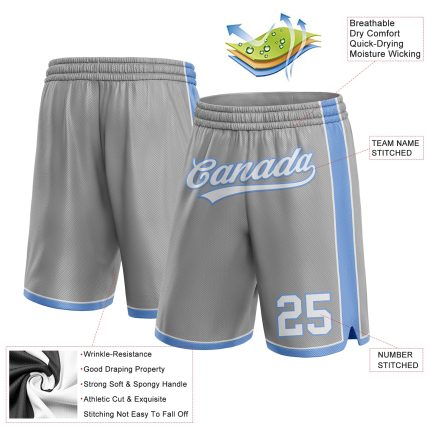 Custom Name and Number Basketball Shorts - Personalized Gray and Light Blue Authentic Team Gear Personalized Gray White-Light