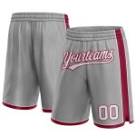 Personalized Custom Name and Number Basketball Shorts - Gray White Maroon Authentic Team Gear Personalized Gray White-Maroon