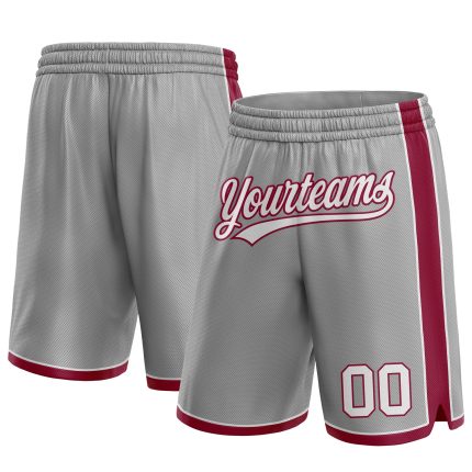 Personalized Custom Name and Number Basketball Shorts - Gray White Maroon Authentic Team Gear Personalized Gray White-Maroon