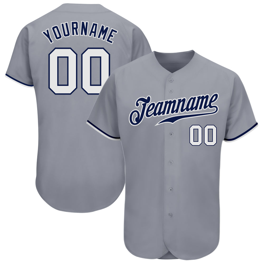 Custom Personalized Gray White-Navy Baseball Jersey with Name and Number - Authentic Team Gear Personalized Gray White-Navy