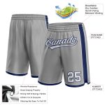 Custom Name and Number Basketball Shorts - Personalized Gray White-Navy Authentic Team Apparel Personalized Gray White-Navy