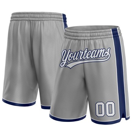 Custom Name and Number Basketball Shorts - Personalized Gray White-Navy Authentic Team Apparel Personalized Gray White-Navy
