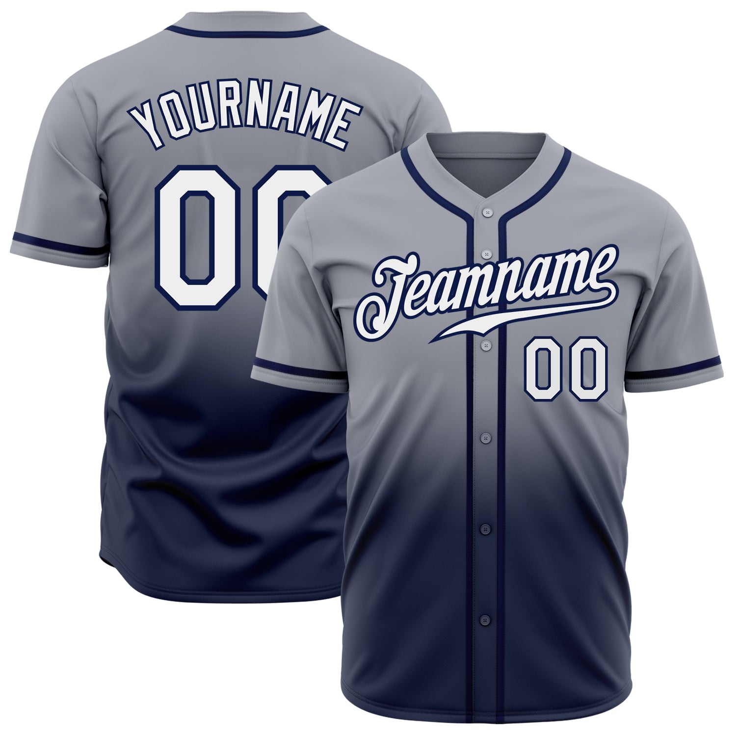 Custom Name Number Baseball Jersey - Personalized Gray White Navy Authentic Fade Fashion Team Apparel Personalized Gray White-Navy