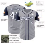 Custom Two Tone Baseball Jersey Personalized Gray White Navy with Team Name and Number Personalized Gray White-Navy Authentic