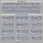 Custom Varsity Letterman Jacket with Team Name and Number - Personalized Gray White-Navy Bomber Full-Snap Style Personalized