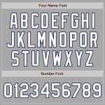 Custom Varsity Letterman Jacket with Team Name and Number - Personalized Gray White-Navy Bomber Full-Snap Style Personalized