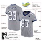 Custom Personalized Football Jersey with Name and Number - Gray White Navy Mesh Authentic Design Personalized Gray White-Navy