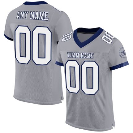 Custom Personalized Football Jersey with Name and Number - Gray White Navy Mesh Authentic Design Personalized Gray White-Navy