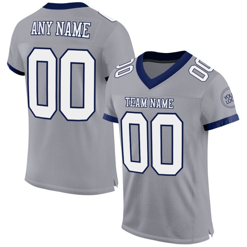 Custom Personalized Football Jersey with Name and Number - Gray White Navy Mesh Authentic Design Personalized Gray White-Navy