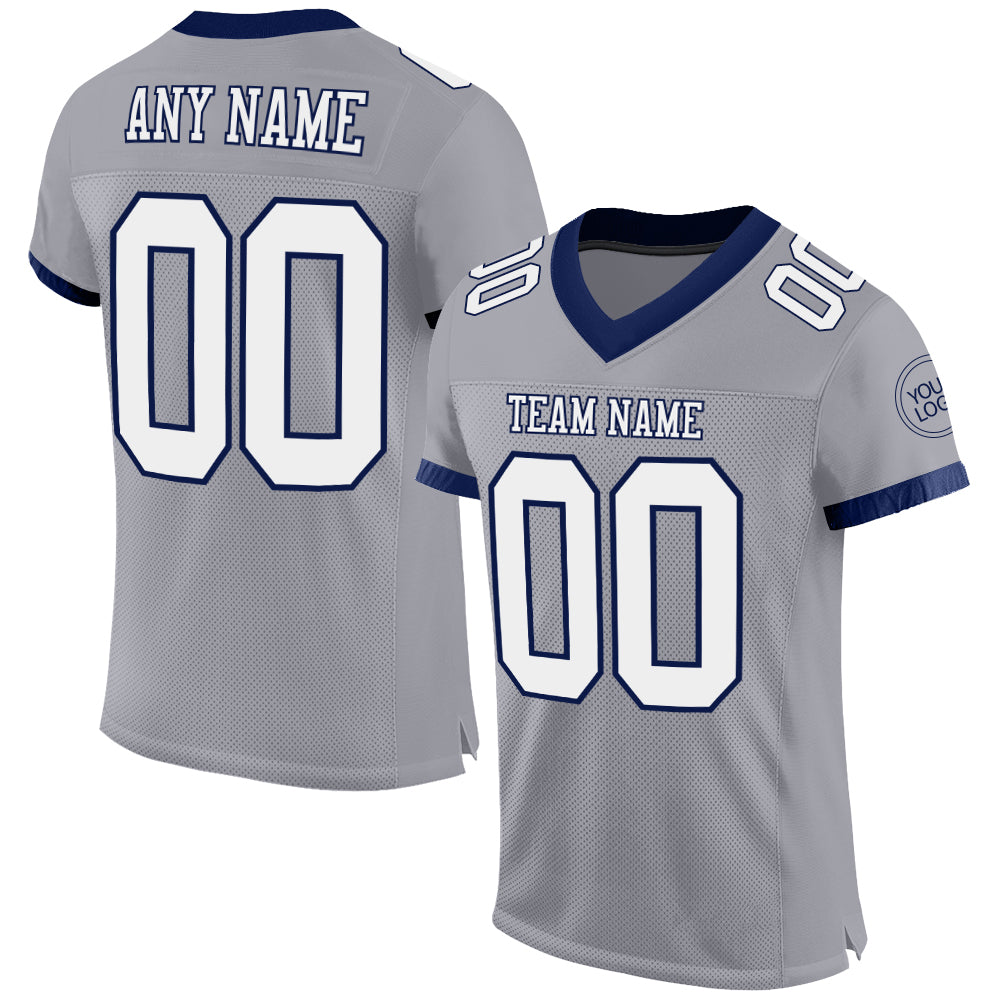 Custom Personalized Football Jersey with Name and Number - Gray White Navy Mesh Authentic Design Personalized Gray White-Navy
